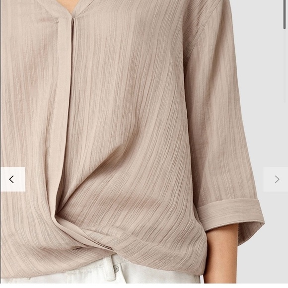 AllSaints | Wairyn Button Down Split Neck Blouse Shirt Size 4 Neutral Cotton - Picture 3 of 11